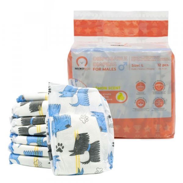 Fraldas descartáveis para cachorros machos - aroma a limão - (12Und)