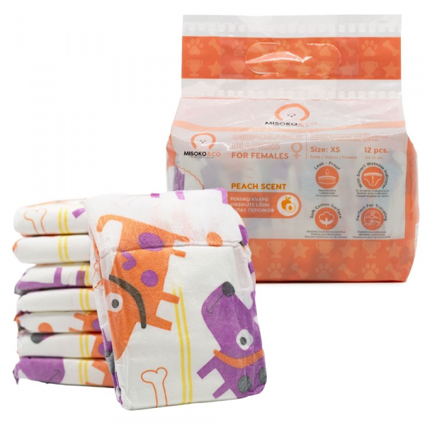 Fraldas descartáveis para cachorros fêmeas - aroma a pêssego - (12Und)