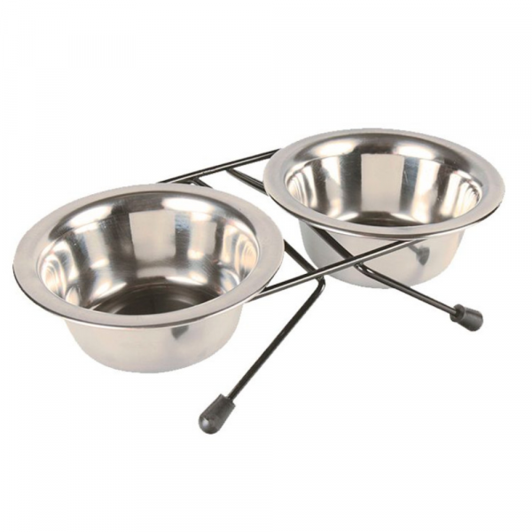 PET+ Comedouro Inox Duplo C/ Suporte