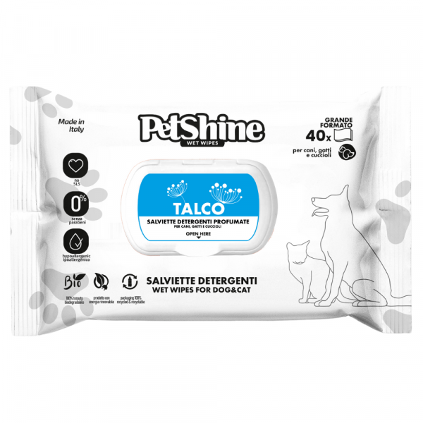 Petshine Toalhitas com fragrância Talco - 40 UND