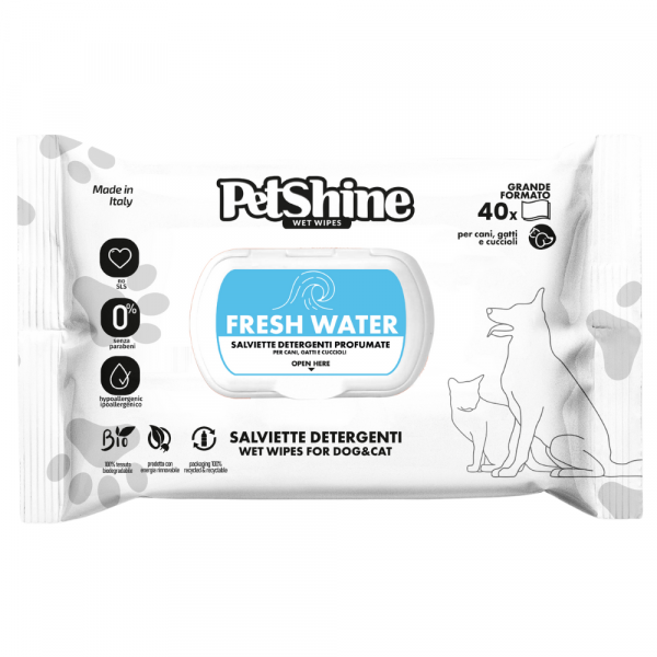 Petshine Toalhitas com fragrância Fresh Water - 40 UND