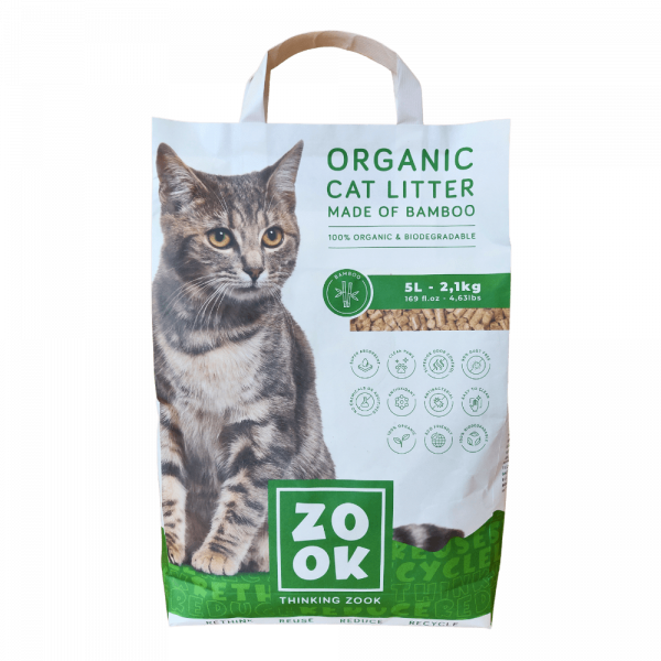Areia para gatos 100% orgânica e biodegradável feita de bambu