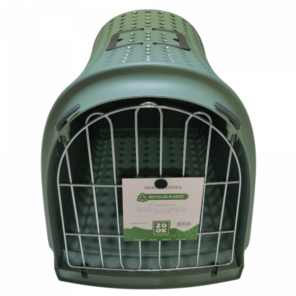 Transportadora de plástico reciclado para gatos e cães pequenos