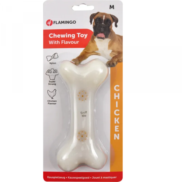 Flamingo Brinquedo Osso Nylon Com Sabor A Frango