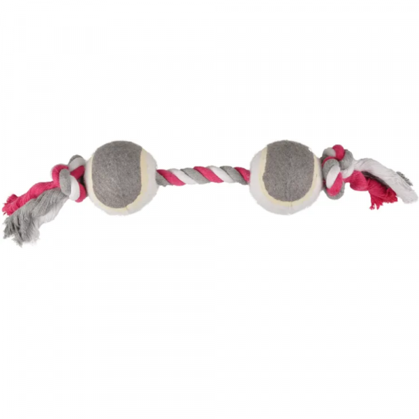 Flamingo Brinquedo Corda Com 2 Bolas Tennis Cinza E Rosa